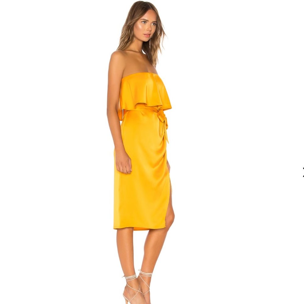 Lovers + Friends Violet Strapless Midi Dress In Marigold (S)